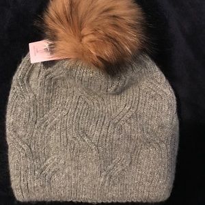 Fur Pom Pom Cashmere Blend Winter Hat/Beanie